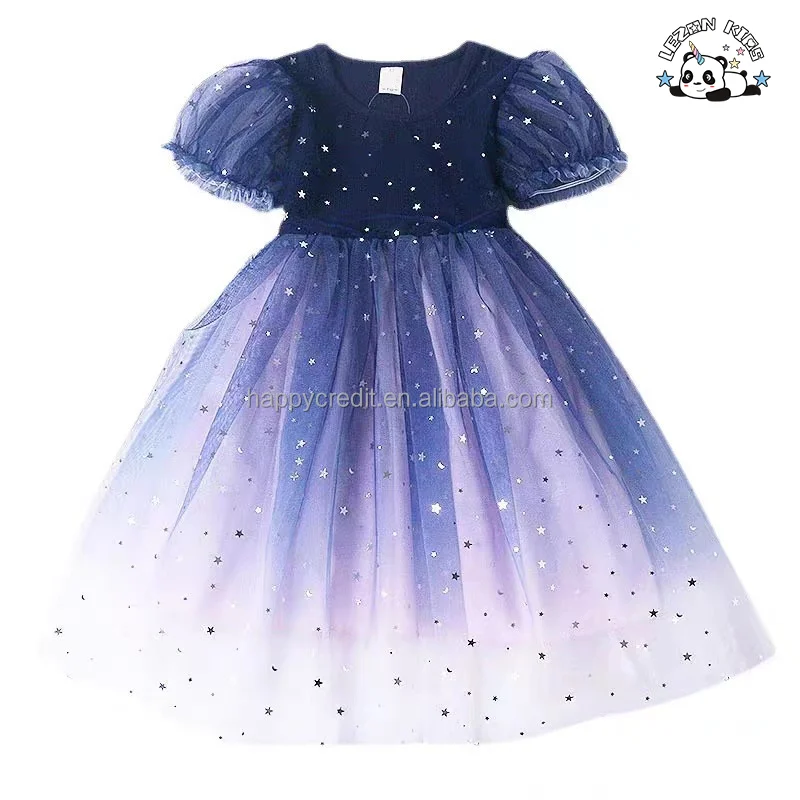 LEZONKIDS - 2024 Vestidos Personalizados de Manga Curta para Meninas, com Lantejoulas e Tule, para Crianças de 2 a 12 Anos
